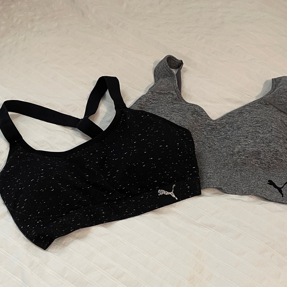 Puma Women's Black and Gray Sports Bras L